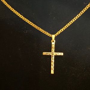 Gold Tone Cross with 18 Inch Chain
